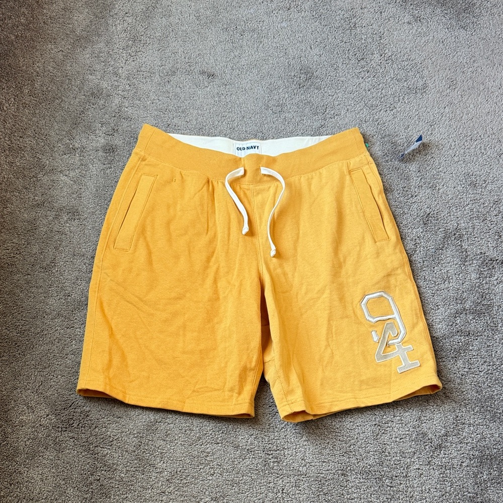 Old Navy Mustard Yellow Drawstring Lounge Sweat Shorts Pockets SIZE L
